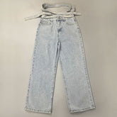 Street Fried Street Jeans Pantalon droit taille haute Pantalon large à cordon noué